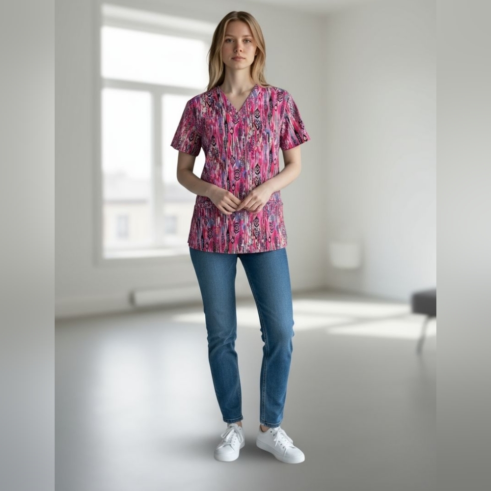 Sienna Pink Patterned Scrub Top